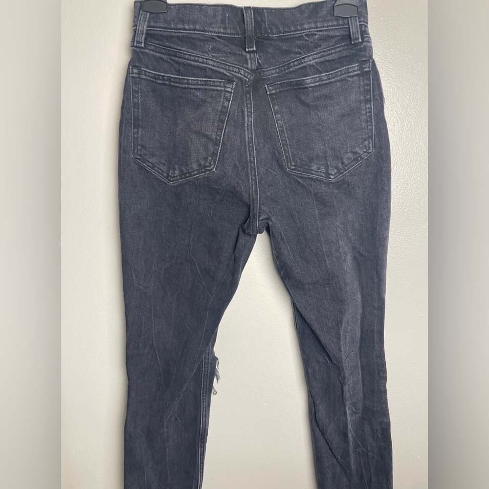 Abercrombie & Fitch Ripped High Rise Mom Jeans- Faded Black - Picture 3 of 6